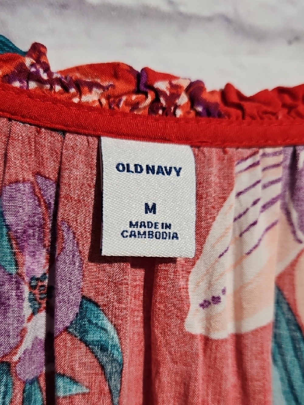 Old Navy Red Floral Tropical V-Neck Mini Dress - Picture 2 of 7